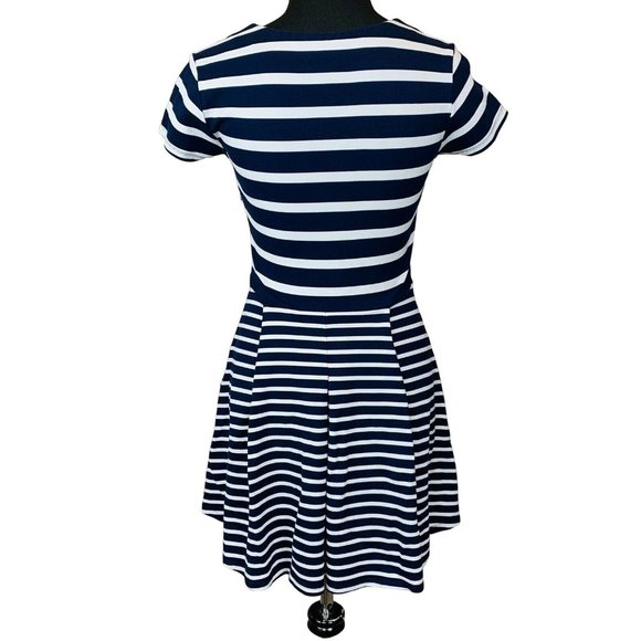 Joie Chikara Dress size S Fit Flare Skater Blue White Striped Side Zip Mini - Picture 6 of 7